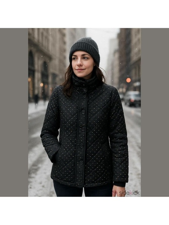 Chico's Jackets & Blazers - Chico's Polka Dot Black Quilted Jacket, Mandarin Collar ,Size 2 Or12-14 .